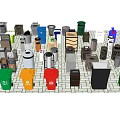 Public Facilities Featuring Different Colored Trash Bins In Various Styles 3d model