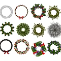 Assorted Decorative Wreath Ornament Set With Floral And Bow Designs