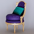Luxurious Purple Armchair With Gold Accent Frame Tufted Back And Green Decorative Pillow