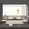 Modern Minimalist Bedroom Interior With Decorative Paintings Soft Rug And Wooden Chair