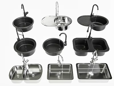 Various Types Of Stainless Steel Kitchen Sink With Drainer Rack And Faucet Design 3d model