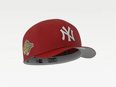 Red NY Logo Baseball Cap with Yellow Side Emblem and Gray Brim Design 3d model