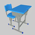 Blue Top Desk with Gray Frame and Matching Blue Chair on Wheels