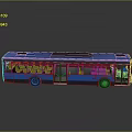 Blue Modern Bus With Black Roof Multiple Doors On Smooth Surface Reflection