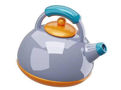 Gray Modern Kitchen Kettle With Blue Handle And Orange Lid Base 3d model