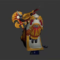 Rhino Headed Fantasy Warrior Game Character In Gold Red Armor With Shield And Mace