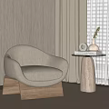 Beige Accent Chair with Wooden Base in Cozy Modern Interior Side Table Vases and Books