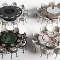 Modern Round Dining Table With Varied Marble Surfaces And Surrounding Chairs