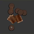 Wooden Scene Components Featuring Barrel Shaped And Box Shaped Textured Structures With Transparent Small Object 3d model