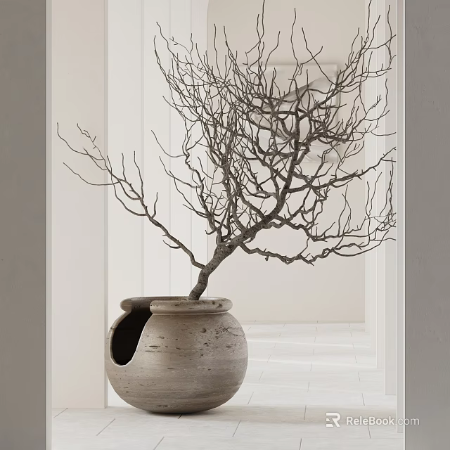 Minimalist Indoor Bonsai Tree With Terracotta Pot And Bare Branches Decor 3d model 