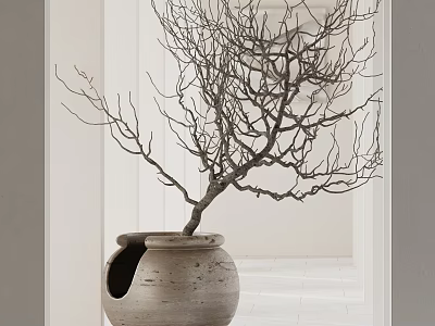 Minimalist Indoor Bonsai Tree With Terracotta Pot And Bare Branches Decor 3d model