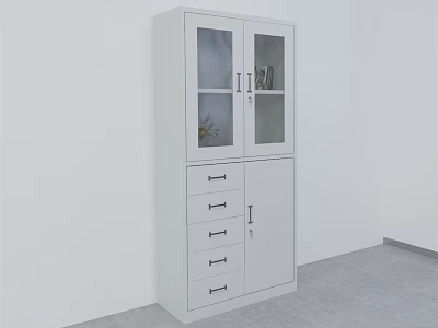 Modern White Bookcase With Glass Doors Drawers And Cabinet Doors 3d model