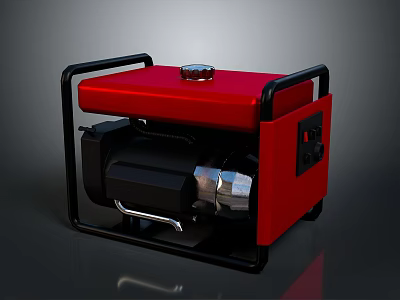 Red Portable Generator With Black Frame And Control Panel Design 3d model