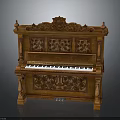 Antique Ornate Wooden Piano With Intricate Carvings Classic Keyboard And Decorative Frame