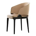 Elegant Modern Dining Chair With Beige Upholstery Curved Backrest And Black Wooden Legs
