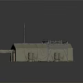 Modern Military Field Tent Setup With Antenna Mast And Power Line Pole