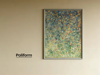 Colorful Oil Painting Hanging on Beige Wall with Silver Frame in Poliform Interior 3d model