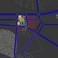 Aerial View Planning of Modern Buildings with Green Roofs Roads and Trees Near Hills and Water