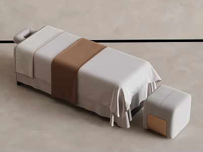 Minimalist Modern Massage Bed With Beige And Brown Sheets Small Stool And Light Walls Floor 3d model