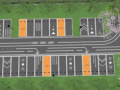 Eco-friendly Parking Lot With Marked Parking Spaces Directional Arrows And Surrounding Greenery 3d model