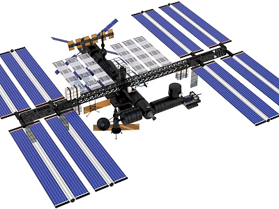 Industrial Equipment For Space Station With Large Solar Panels And Metal Frame Structure 3d model