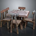 Rustic Wooden Dining Table And Chair Set With Four Chairs Natural Rough Texture