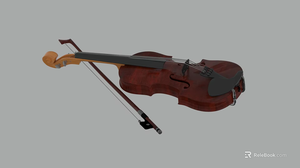 High Quality Classical Wooden Violin Musical Instrument With Bow And Fine Craft Details 3d model 