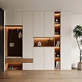 Modern Shoe Cabinet Interior Design With Hanging Area Bench Plants And Decorative Items