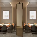 Private Dining Box Modern Interior With Round Table Orange Gray Chairs And Wall Screens 3d model