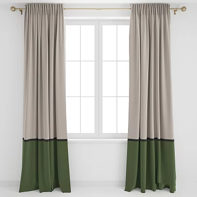 Gray and Green Two Tone Long Curtains Hanging By White Window For Home Decor 3d model
