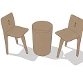 Minimalist Wooden Round Table With Two Simple Design Chairs 3d model