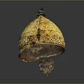 Vintage Elegant Ornate Golden Chandelier With Intricate Carvings And Detailed Dome Design