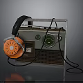 Vintage Electronic Radio Receiver With Orange Headphones Dial And Classic Design