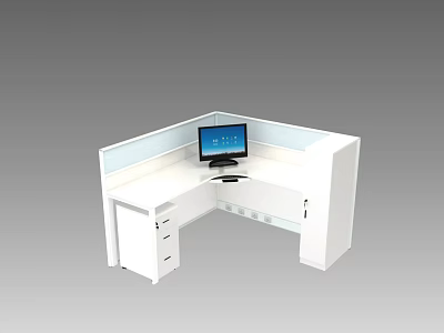 White L Shaped Office Desk With Computer Monitor Partition Panel And Storage Drawers 3d model