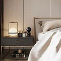 Elegant Modern Bedroom Interior With Bed Nightstands Circular Decorative Painting Window Curtains And Area Rug