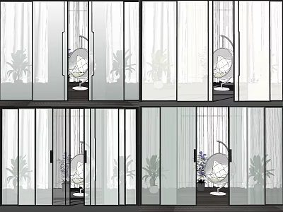 Glass Sliding Doors Connecting Indoor Outdoor Space With Green Plants And Natural Light 3d model