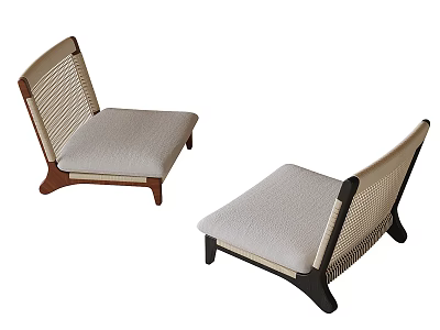 Modern Leisure Chairs With Wooden Frame Woven Backrest And Light Gray Padded Seat 3d model