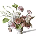Elegant Flower Arrangement With Pink White Roses Ranunculus And Green Leaves In White Vase