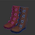 Stylish Orange Leather Boots With Laced Design Metal Buckles And Non Slip Sole