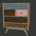 Vintage Colorful Wooden Dresser With Various Colored Drawers And Three Legs