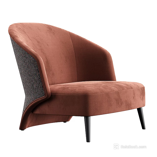 Modern Elegant Terracotta Accent Chair With Curved Backrest Contrast Fabric Panel And Slim Black Legs 3d model 