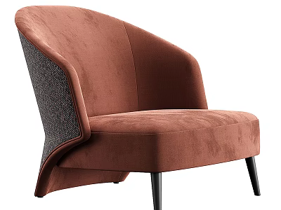 Modern Elegant Terracotta Accent Chair With Curved Backrest Contrast Fabric Panel And Slim Black Legs 3d model