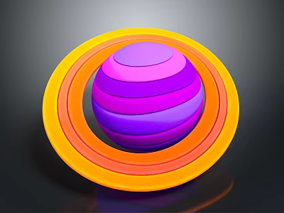Colorful Striped Sphere With Purple Pink Layers And Orange Red Rings On Dark Background 3d model