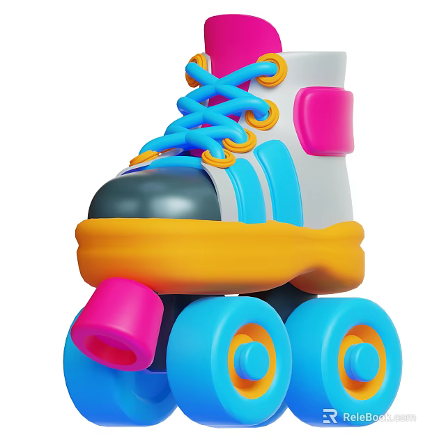 Colorful Kids Roller Skates With Blue Laces Pink Accents And Blue Wheels 3d model 