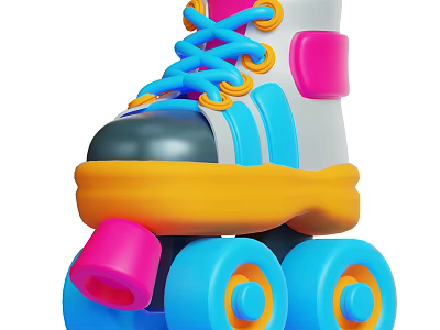 Colorful Kids Roller Skates With Blue Laces Pink Accents And Blue Wheels 3d model