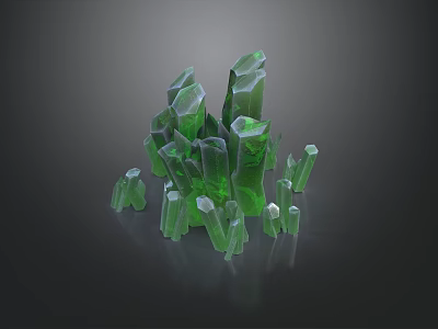Floor Stack Display of Transparent Green Crystals with Clustered Irregular Shapes and Various Sizes 3d model