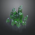 Floor Stack Display of Transparent Green Crystals with Clustered Irregular Shapes and Various Sizes