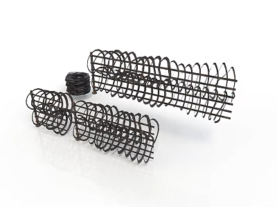 Black Metal Mesh Structures With Various Shapes And Sizes On White Background 3d model