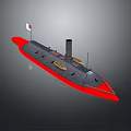 Detailed Black And Red Submarine Model With Chimney Yellow Deck Elements And Small Flag 3d model