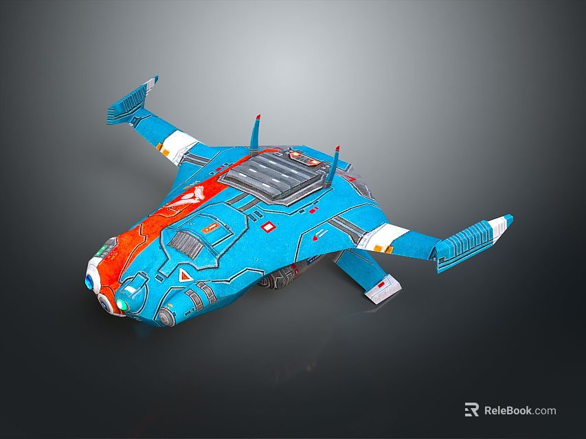 Futuristic Blue And Red Sci Fi Spaceship With Detailed Mechanical Design And Wings 3d model 